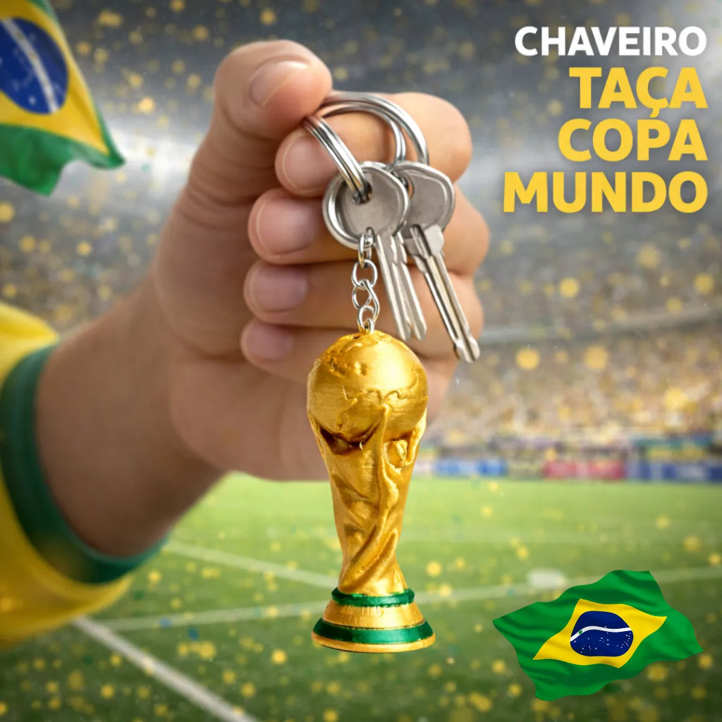 Kit 15 Chaveiros Taça Copa Mundo Trofeu Dourada Miniatura