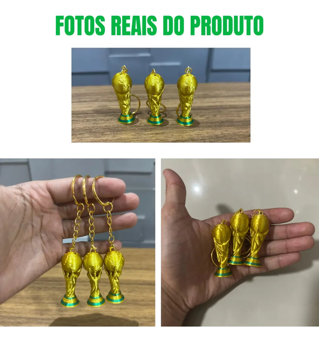 Kit 03 Chaveiros Troféu Taça Copa Do Mundo Dourada Miniatura