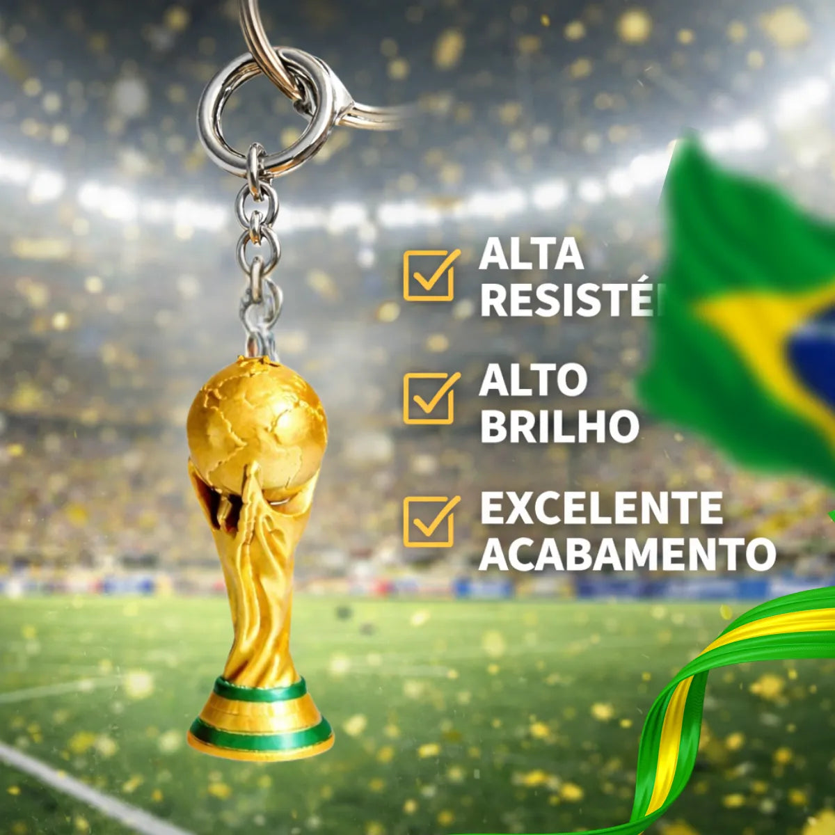 Kit 15 Chaveiros Taça Copa Mundo Trofeu Dourada Miniatura