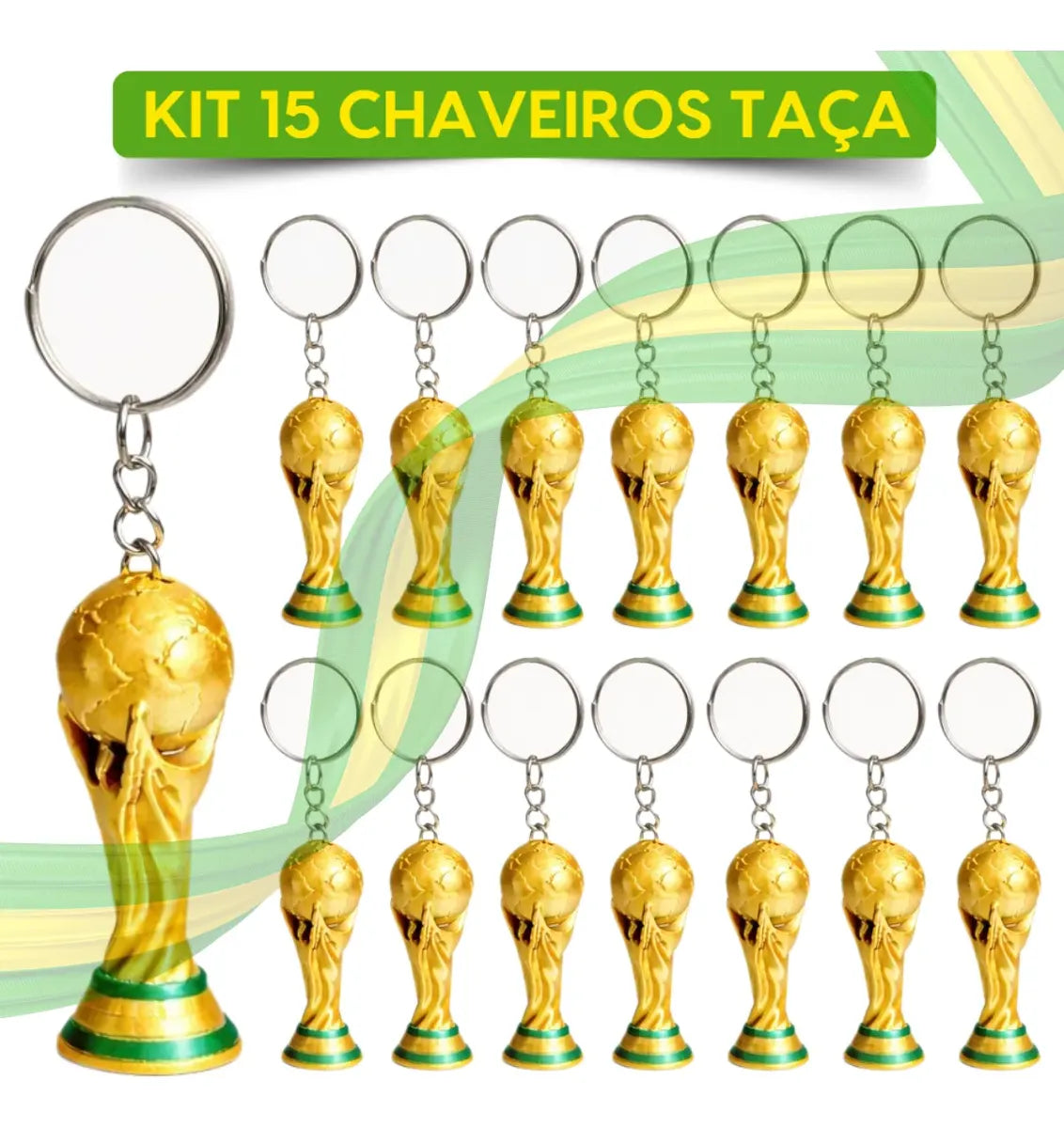 Kit 15 Chaveiros Taça Copa Mundo Trofeu Dourada Miniatura