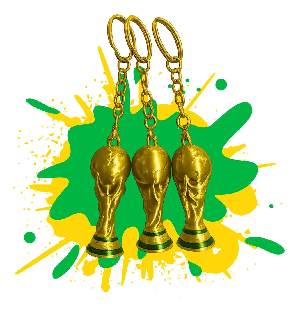 Kit 03 Chaveiros Troféu Taça Copa Do Mundo Dourada Miniatura