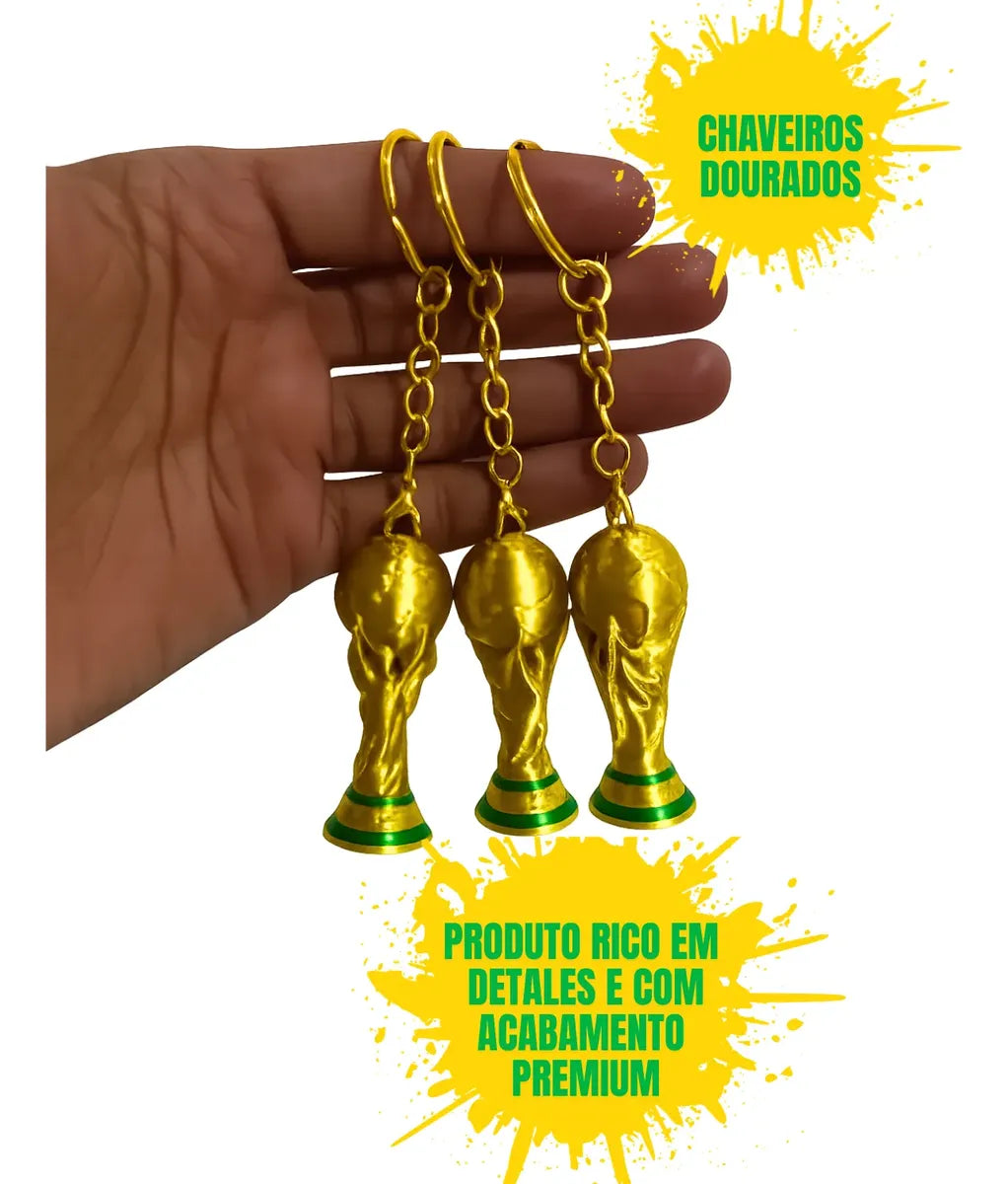 Kit 03 Chaveiros Troféu Taça Copa Do Mundo Dourada Miniatura